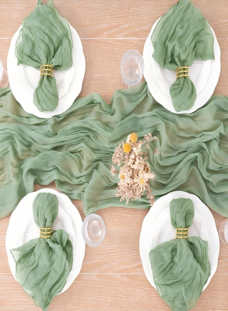 12 قطعة من منديل قماش الكتان القطني، مناديل العشاء المجعدة مقاس 50 * 50 سم، مناديل القماش الخضراء، منديل عشاء الزفاف، منديل هامش ريفي مربع للعشاء، قابل للغسل. - Image 2